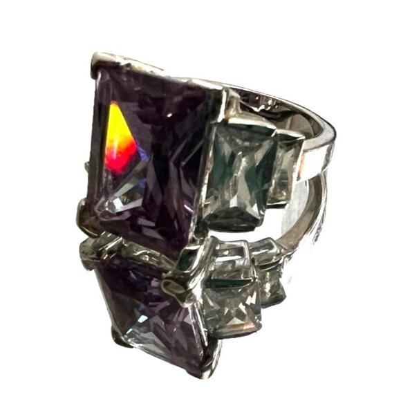 Light Purple and Diamond Baguette Ring Cubic Zirconia Sz 7 Womens Silver Band an - Picture 9 of 16